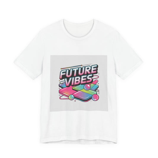 Future Vibes Tee | Y2K Cyber Holo, chrome text retro tech print