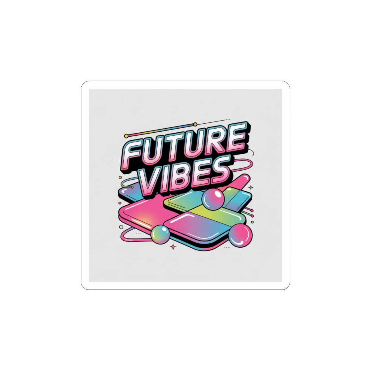 Future Vibes Sticker | Y2K Cyber Holo, chrome text kiss-cut