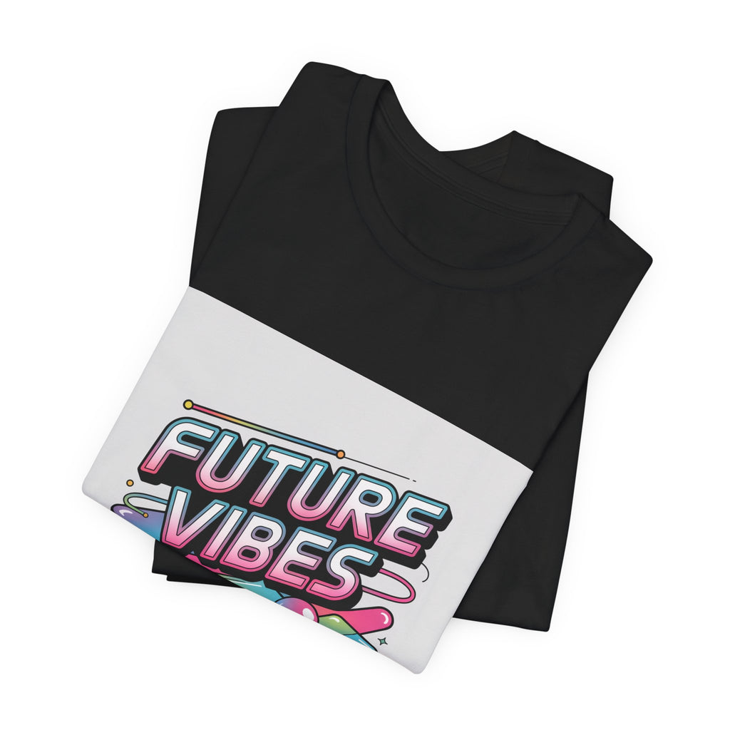 Future Vibes Tee | Y2K Cyber Holo, chrome text retro tech print