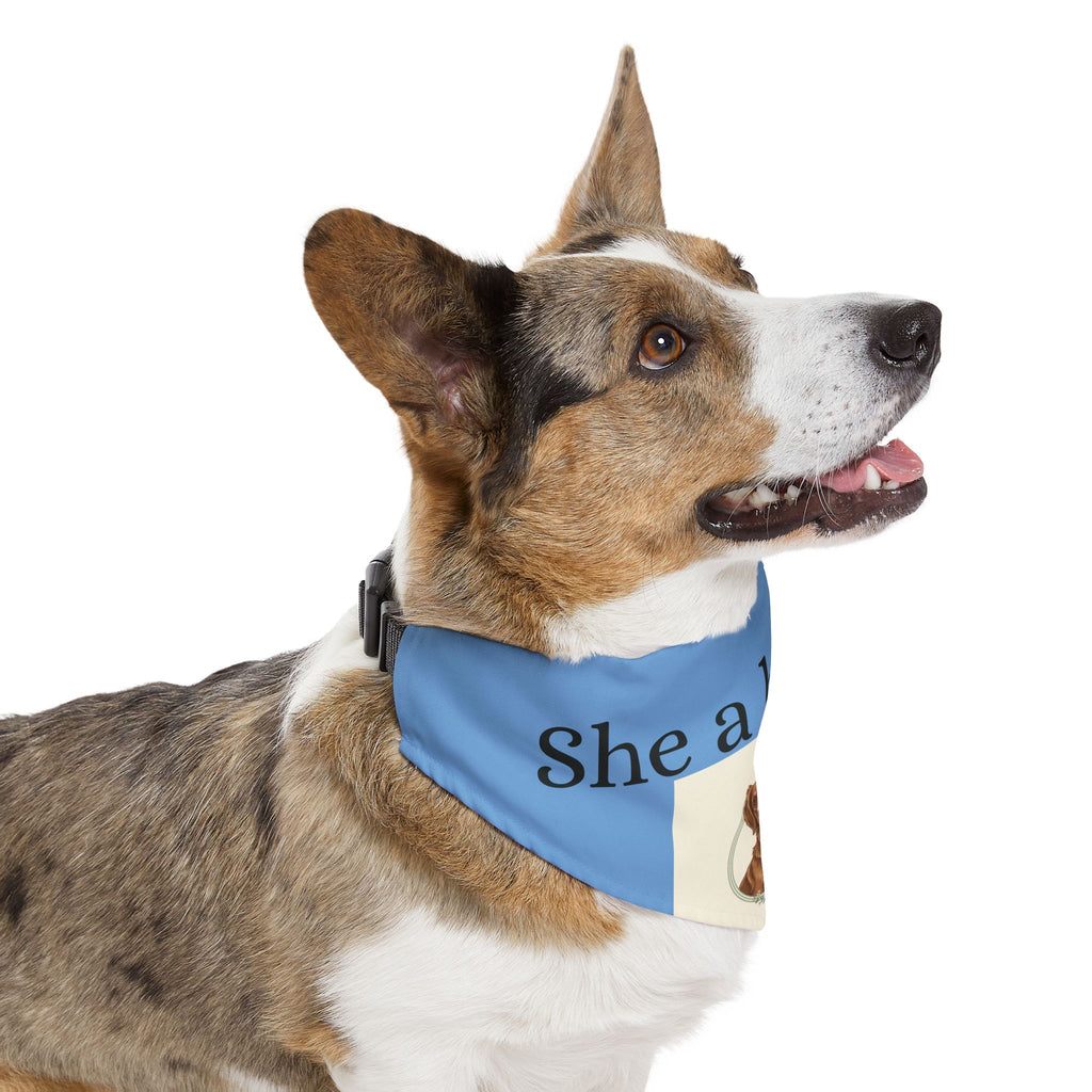 Pet Bandana Collar — 'She a baddie' Blue Dog Bandana with Cute Puppy Crest